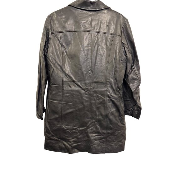 Vintage Wilsons Leather Womens Black Leather Coat Size L Insulated Button Front - Picture 2 of 11